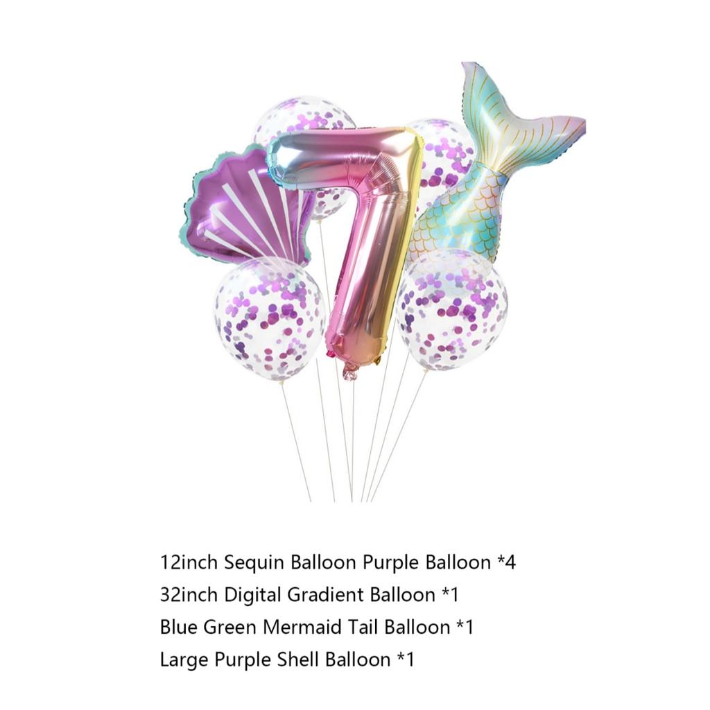 7 шт./компл. воздушные шары с номером Русалки, градиентный цветной номер, воздушный шар из фольги, детская тема Русалочки, украшения для дня рождения, детского душа, вечеринки