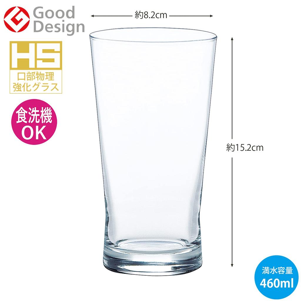 Стакан Toyo Sasaki Glass Fjord 15 унций, 460 мл, набор из 6 шт. Сделано в Японии, можно мыть в посудомоечной машине, ударопрочный, отмечен наградой за хороший дизайн. Стеклянная чашка.