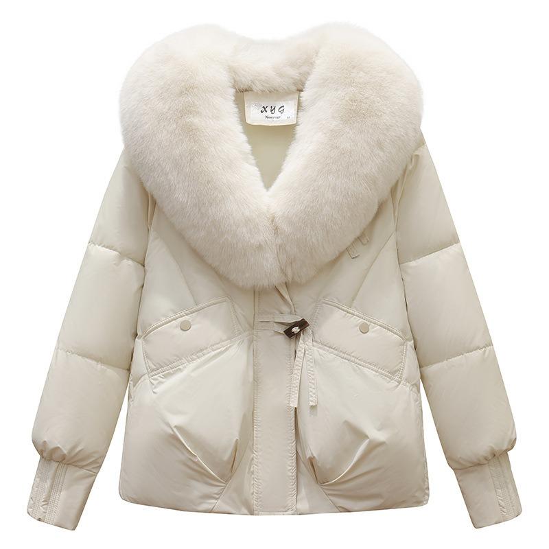 New Fashion Cotton Clothes Women's Warm Big Fur Collar Temperament Short Women's Cotton-padded Clothes Jacket