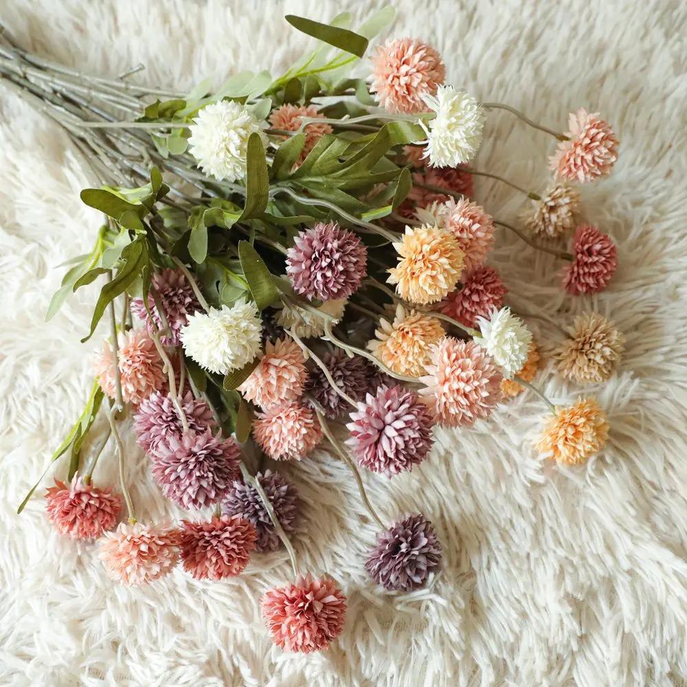 Dandelion Artificial Flowers Wedding Decoration 5 Head Fake Flowers Small Thorn Ball DIY Home Decor Bouquet Valentine's Day Gift