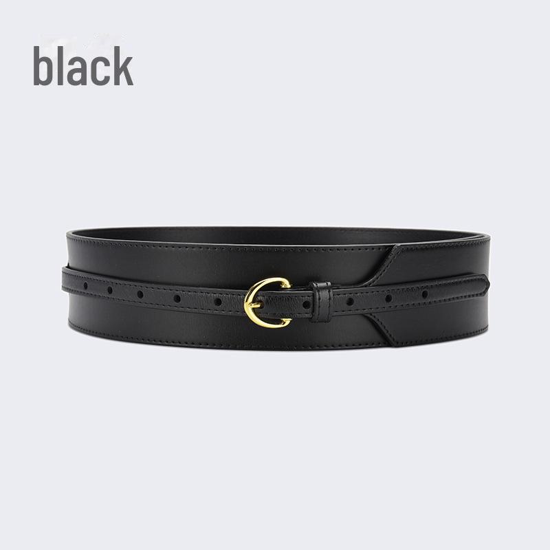 Women's Wide Leather Waist-Slimming Belt – Stylish Outerwear Accessory for Shirts and Dresses.