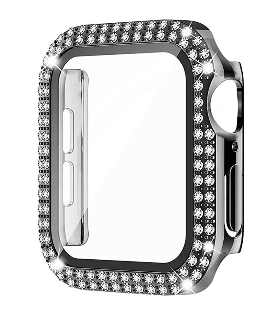 Алмазный чехол для Apple Watch Case 45мм 41мм 44мм 40мм 38мм 42мм Закаленное стекло Защита экрана iWatch series 9 7 SE 6 8 5 4 3