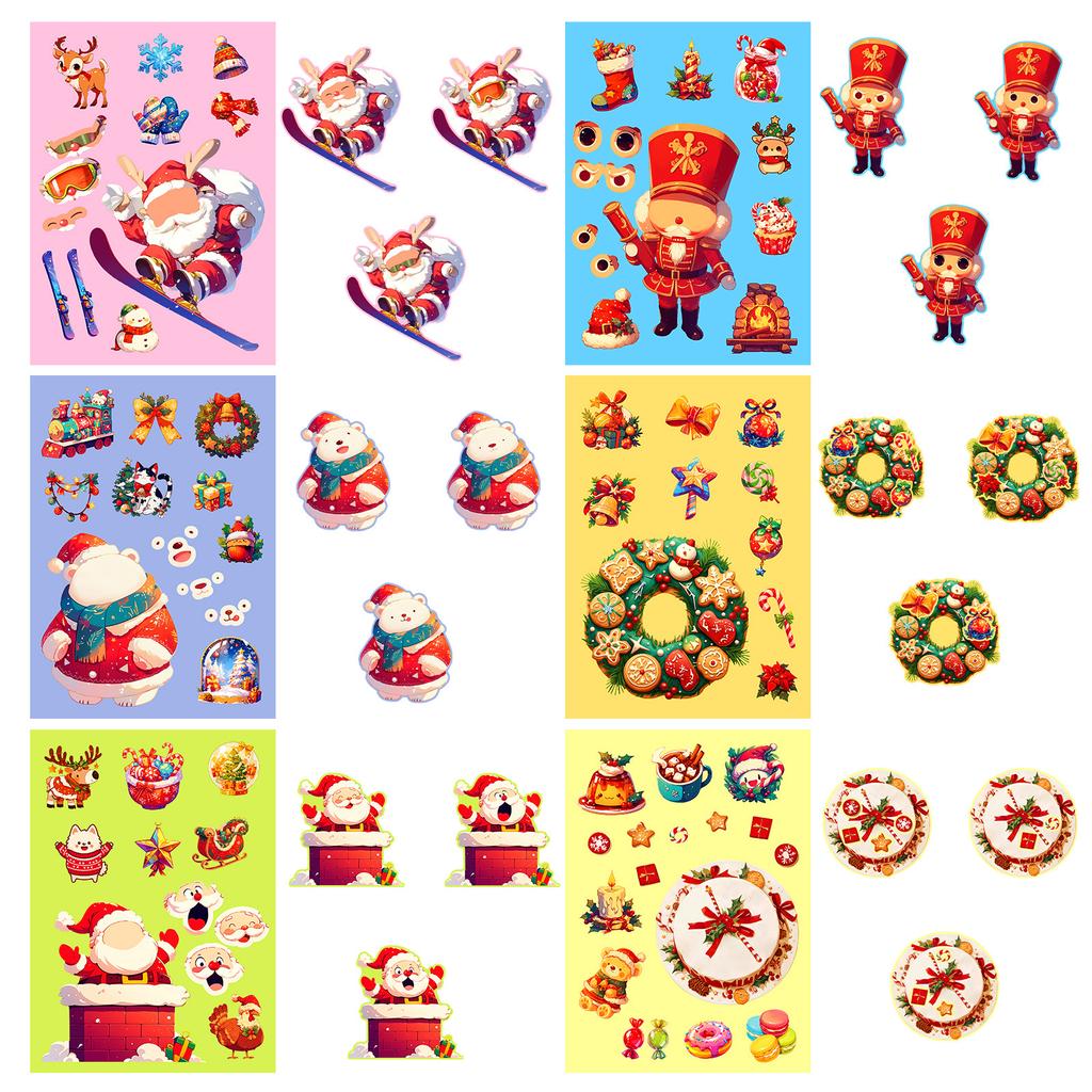 6 Christmas Day Celebration Decorations Face-Changing Stickers Parent-Child Interaction Diy Santa Claus Wreath Puzzle