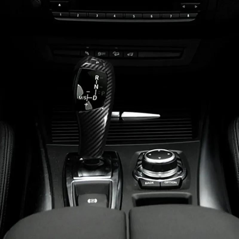 Car Gear Lever Shift Knob Cover Black For BMW E60 X6 E70 E71 2008-2013 Carbon Fiber Gear Lever Shift Knob Cover Trim