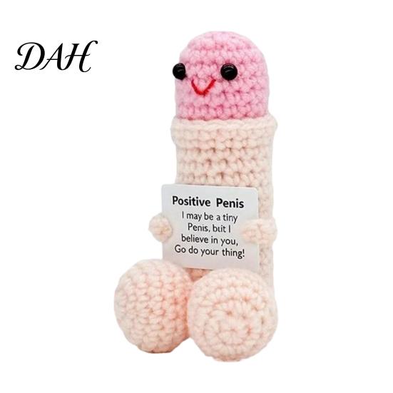 Fun Knitted Gift Handmade Crochet Ornament, Funny Positive Desk Buddy, Cute Handcrafted Ornament Figurine, Emotional Support Keepsake for