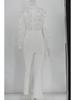 New European & American Sexy Deep V Neck White Lace Jumpsuit with Belt