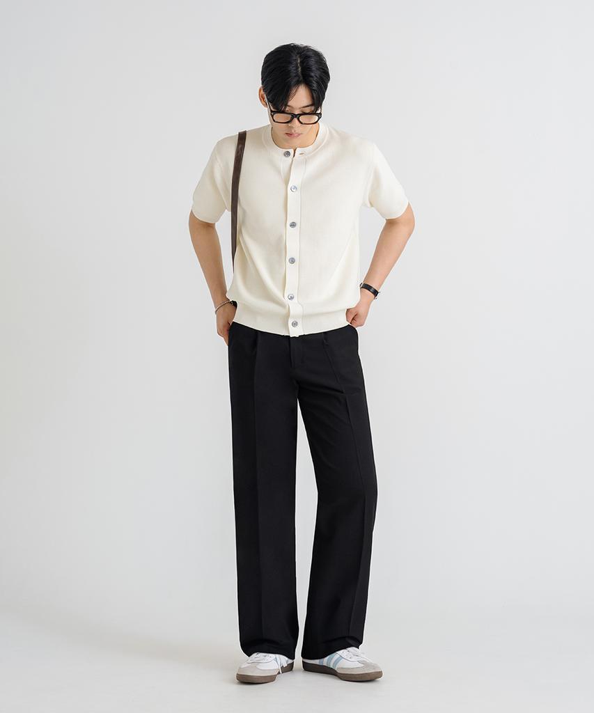 LEMAIN SECOND Single-Pleat Semi-Wide Hidden Elastic Waist Slacks [Black]