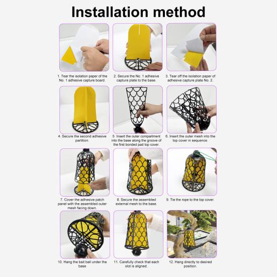 2 Sets Hanging Wasp Trap Sticky Fruit Fly Trap Outdoor Carpenter