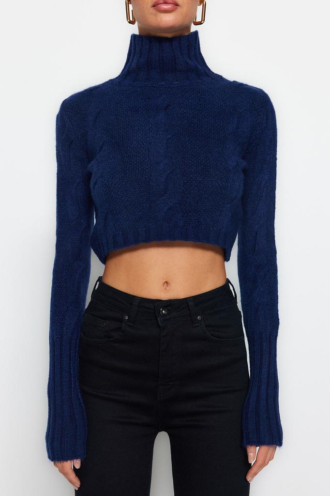 Женский свитер в элегантном стиле, мягкий текстурированный укороченный трикотаж с камнем, свитер