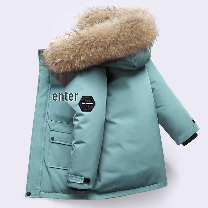 Kids' Winter Cotton Jacket with Fur Collar - Boys' Thickened Coat