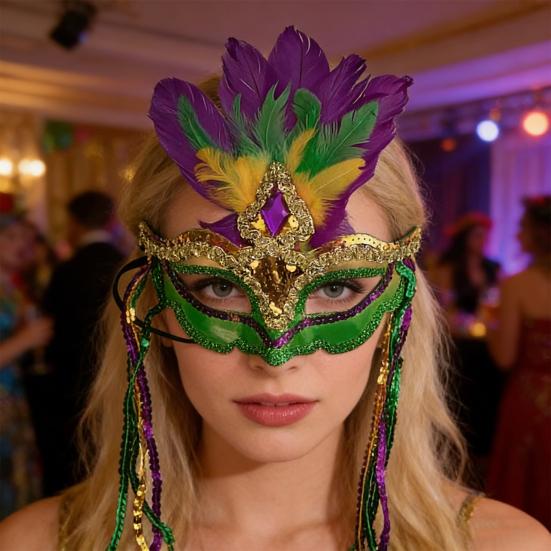Маска из перьев Марди Гра для женщин Маскарадная маска с пайетками Венецианская карнавальная маска с кисточкой для Хэллоуин-вечеринки Косплей-костюм