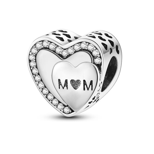 Heart Shape 925 Silver Family Lover Affection Pendant Charm Beads Fit Woman's Cute Bracelet DIY Jewelry For Women