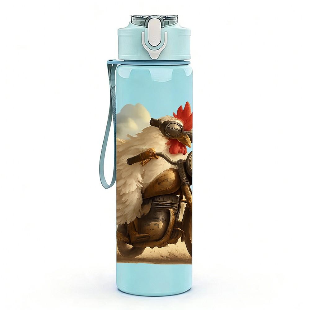 1PC Retro Motorcycle Rider Vehicle Pattern 750ml Color Plastic Sports Water Bottle Leakproof Flip Straw Lid Suitable for Sports Office Home Use