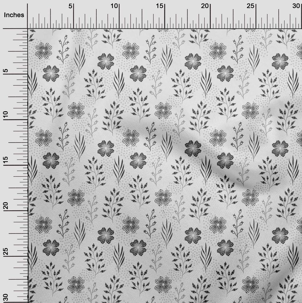 oneOone Cotton Flex Gray Fabric Dotted Floral Dress Material Fabric Print Fabric By The Yard 40 Inch