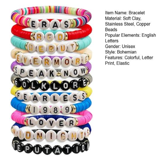 7/11/12/13 шт. браслеты с алфавитом красочные бусины гладкие богемные стиль вдохновляющие слова эластичная веревка из нержавеющей стали женские браслеты для девочек ювелирные изделия