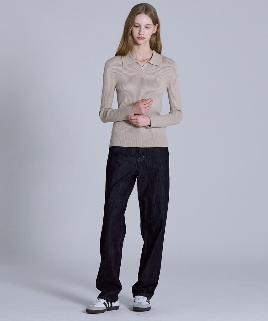 BASIC HOUSE Women'S Collared Long Sleeve Sweater Beige Lykt7203