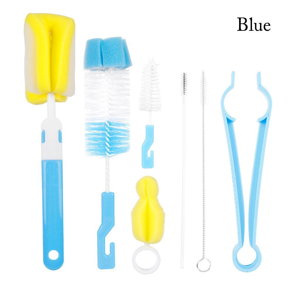 7pcs Head 360-degree Spout Cup Clean Sponge Rotating Baby Nipple Bottle Brush