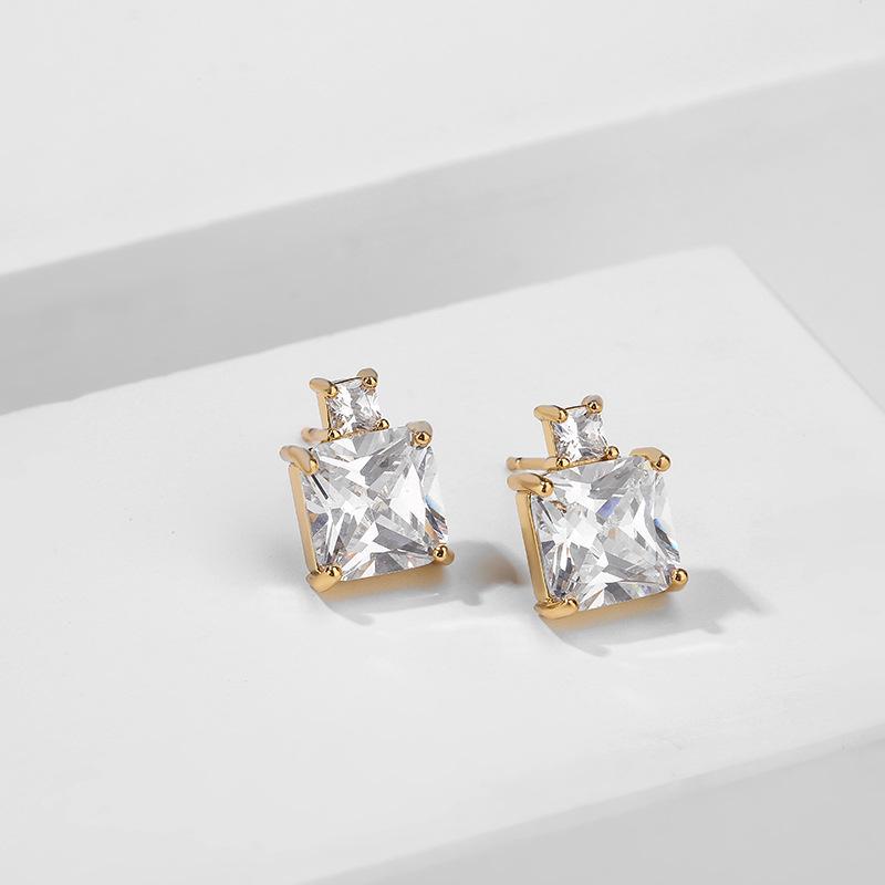 RAKOL Sapphire Color Geometric Square Zircon Stud Earrings for Women