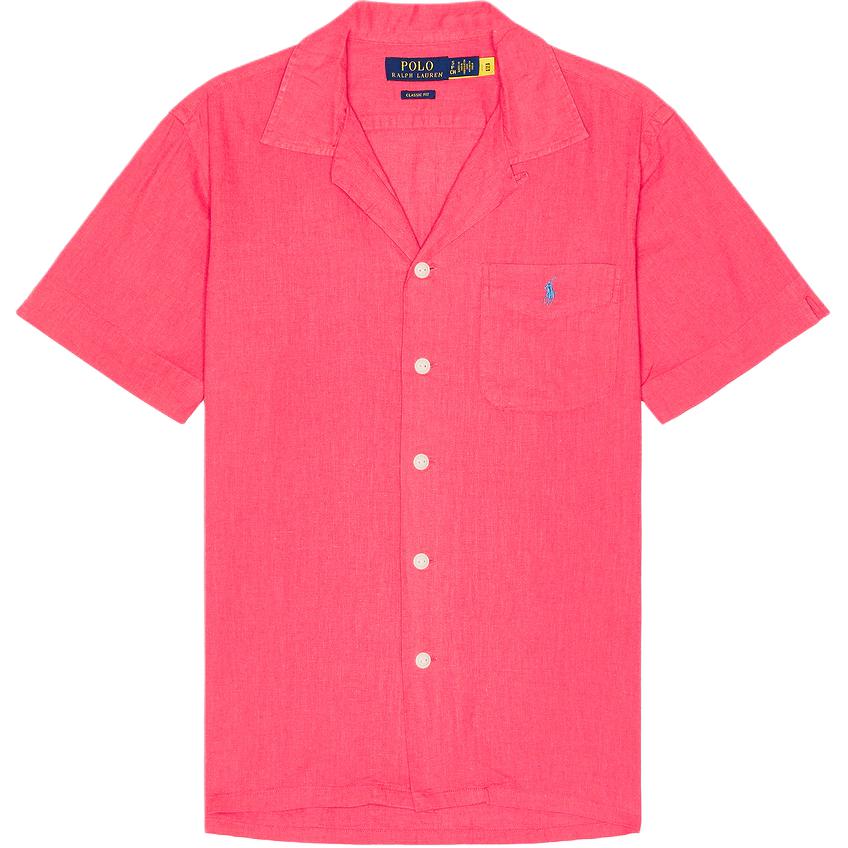 Polo Ralph Lauren Однотонная однобортная рубашка с коротким рукавом для мужчин светло-красная 710965795-002