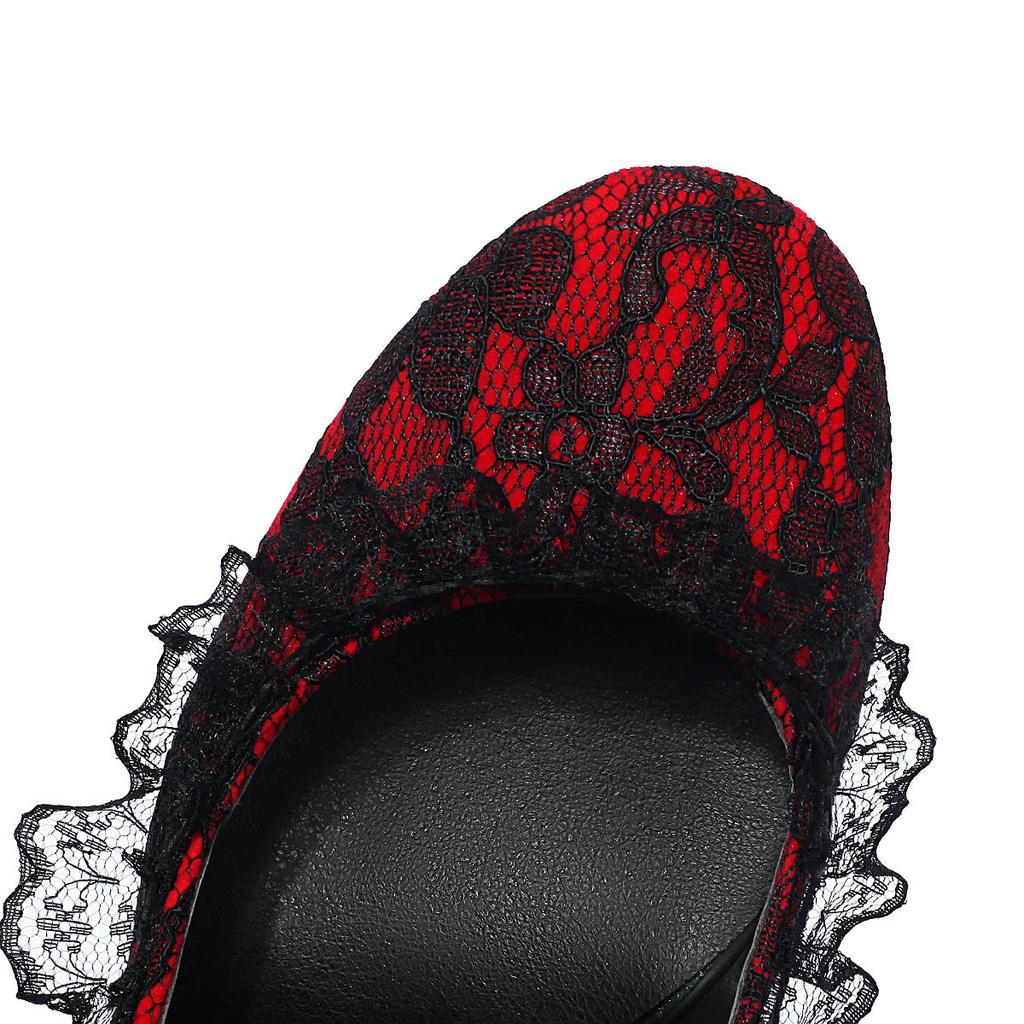 Punk Woman Lace Pumps Goth Platform Shoes Girls Black Red Fancy Chunky High Heels for Prom Costume Cosplay