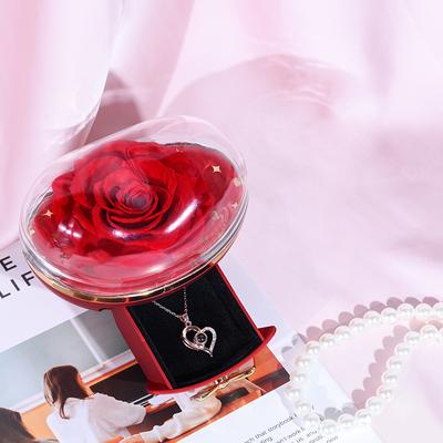 Шкатулка для украшений в форме сердца с засушенной розой и выдвижным ящиком для упаковки украшений, вечная мыльная роза, подарочная коробка для ожерелья и кольца