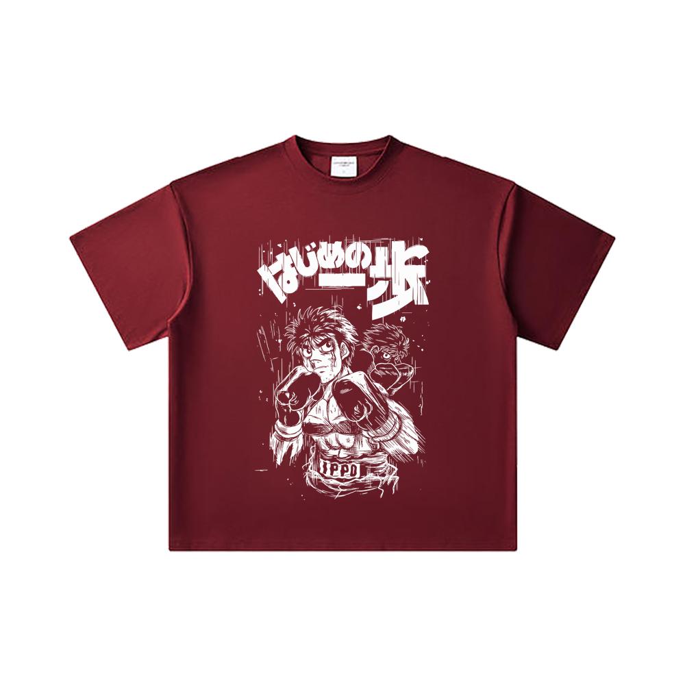 260 GSM Double Yarn 32 Count 100% Cotton Hajime no Ippo V4 Ippo Print Unisex Heavy Cotton T Shirt