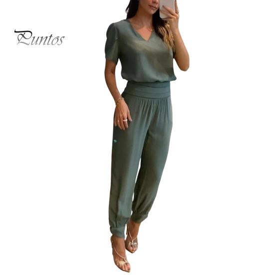 2Pcs/Set Chic Short Sleeve Shrinkable Cuffs Loose Outfit Lady Short Top Long Wide Leg Sweatpants Set Streetwear