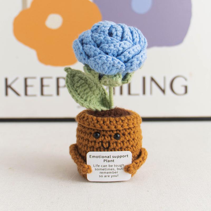 Positive Vibes Plant Doll: Knitted Potted Bouquet and Desk Ornament