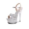 Sexy Sandals Women Platform Shiny Crystal Bottom Cross Strap 14CM Ankle Buckle  High Heels Party Nightclub Dress Shoes