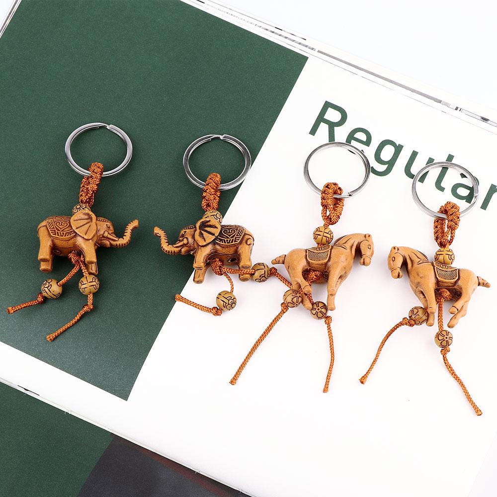 Accessorites Pendant Gift Wooden Carving Horse Elephant Keychain