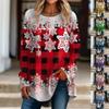 Women's Casual Plus SizeLong Sleeved Round Neck Christmas Snowflake Plaid Printing T-shirt Top Pullover