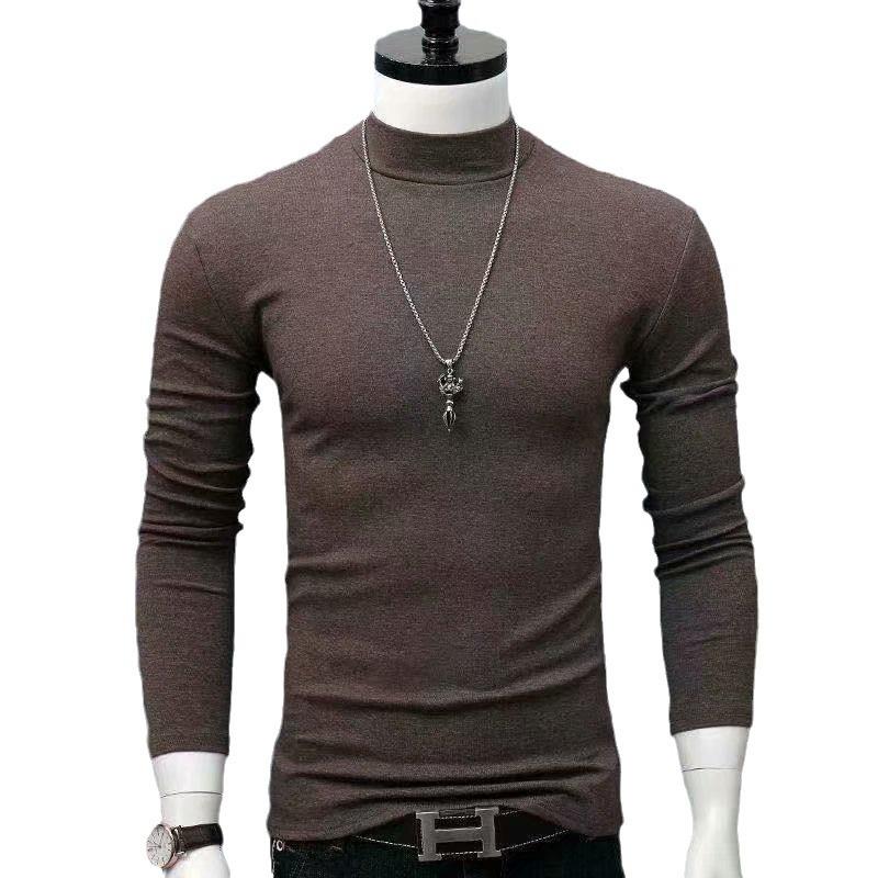 Мужская тонкая рубашка в корейском стиле с полуводолазкой, однотонная, с длинным рукавом, теплая, базовый слой