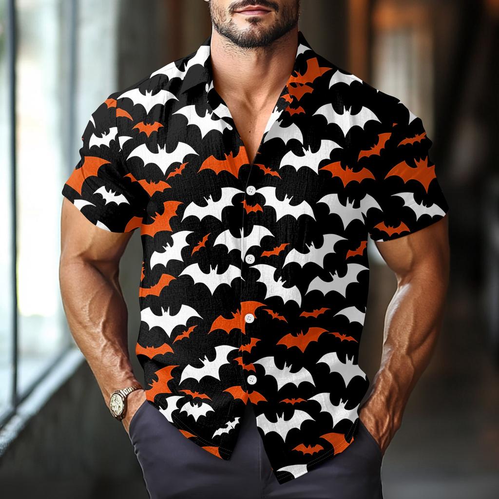 Мужская модная повседневная рубашка с коротким рукавом свободного кроя с принтом на Хэллоуин