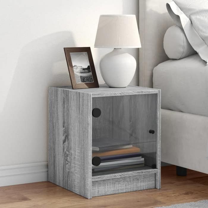 Table de chevet - Maison Exclusive - sonoma gris - Porte vitrée - 35x37x42 cm