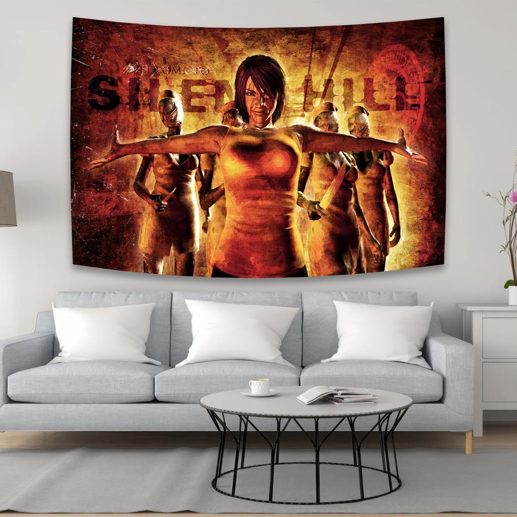 Silent Hill Dream Theme Tapestry Scandinavian Ins Style Ink Wall Hanging for Bedroom Living Room Decorative Home Decor