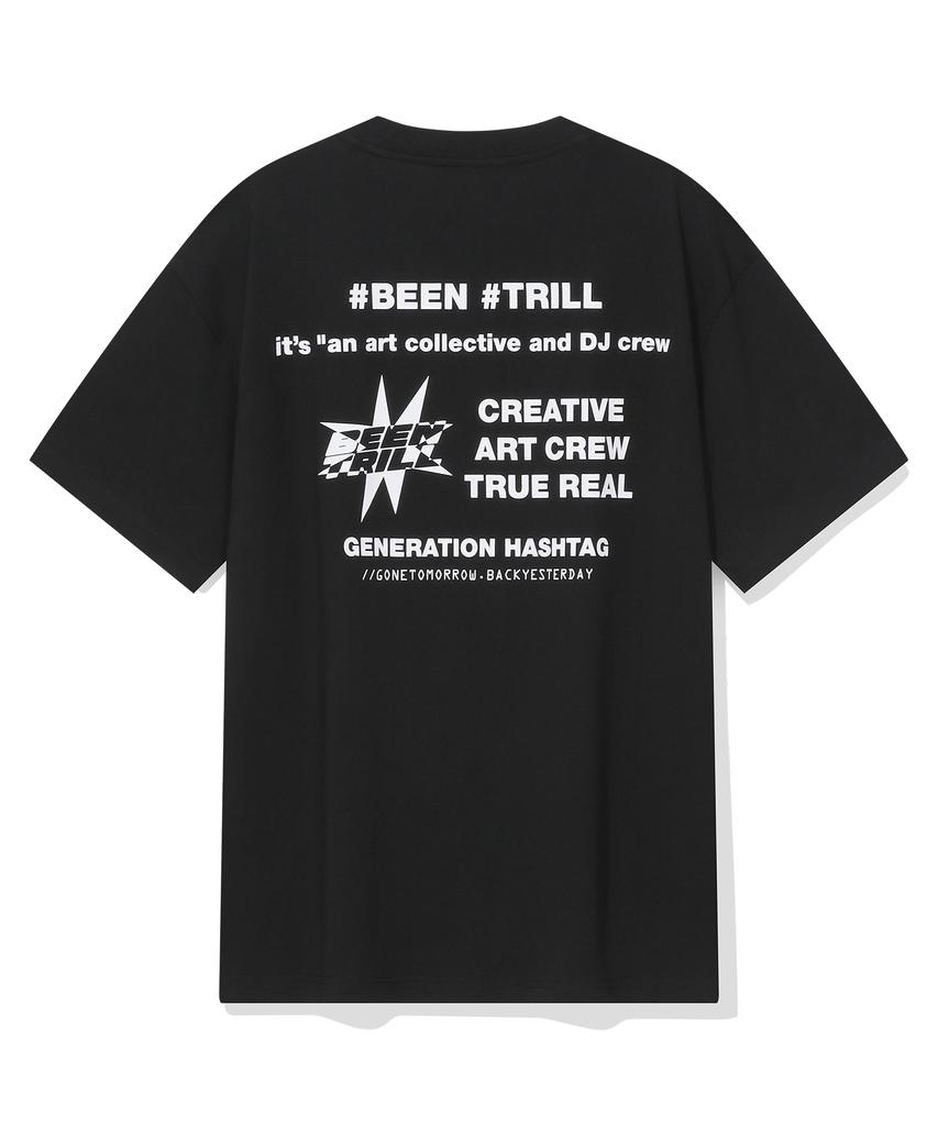 BEENTRILL Фирменная футболка с графическим принтом-слоганом на спине, оверсайз, с коротким рукавом (черный)