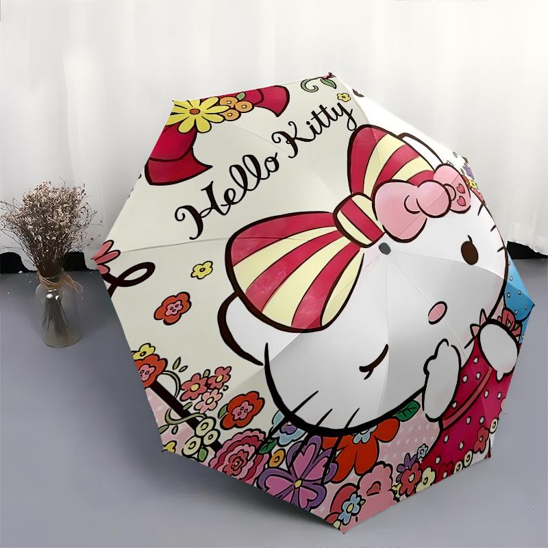 1pc Hello Kitty Floral Outdoor Umbrella - Automatic Open/Closed, Portable Folding Design, 8-Rib Iron Frame, Festival Gift for Fans, Travelers, Daily U