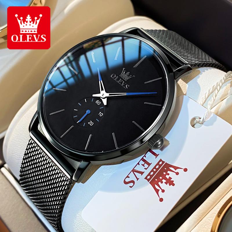 OLEVS 9954 Watch for Men Steel Mesh Strap Men's Quartz Watches Ultra Thin 7.5mm Original Waterproof Two Tone Luxury Man Watch