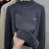 Sweater for Women Autumn Winter Thickened Warm Knitted Stretchy Long Sleeve Vintage Solid Color Half Turtleneck Fleece-Lined Sweater
