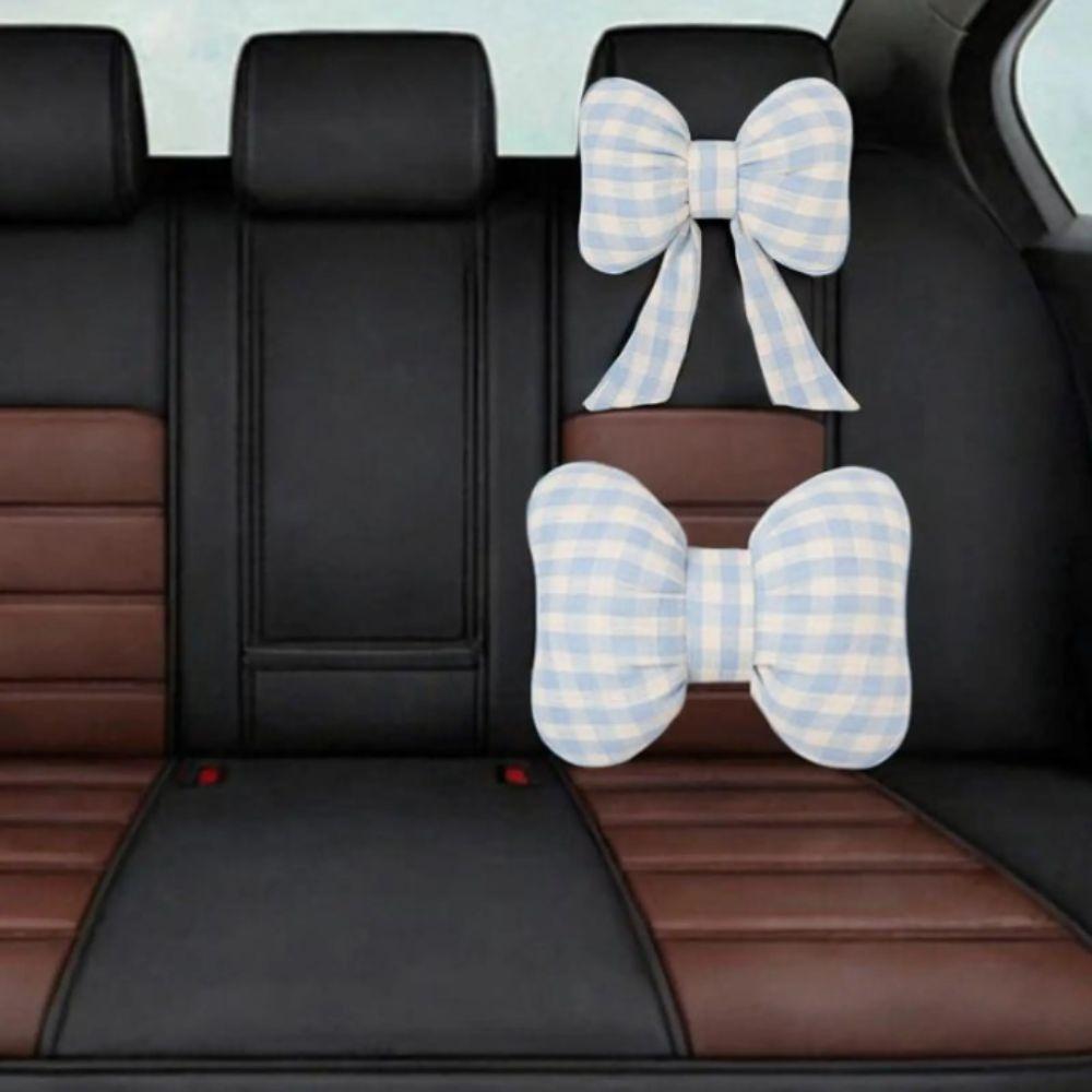 Grid Pattern Bowknot Pillows Plaid Interior Car Seat Cushion Bow Shape Pillow Adults Use