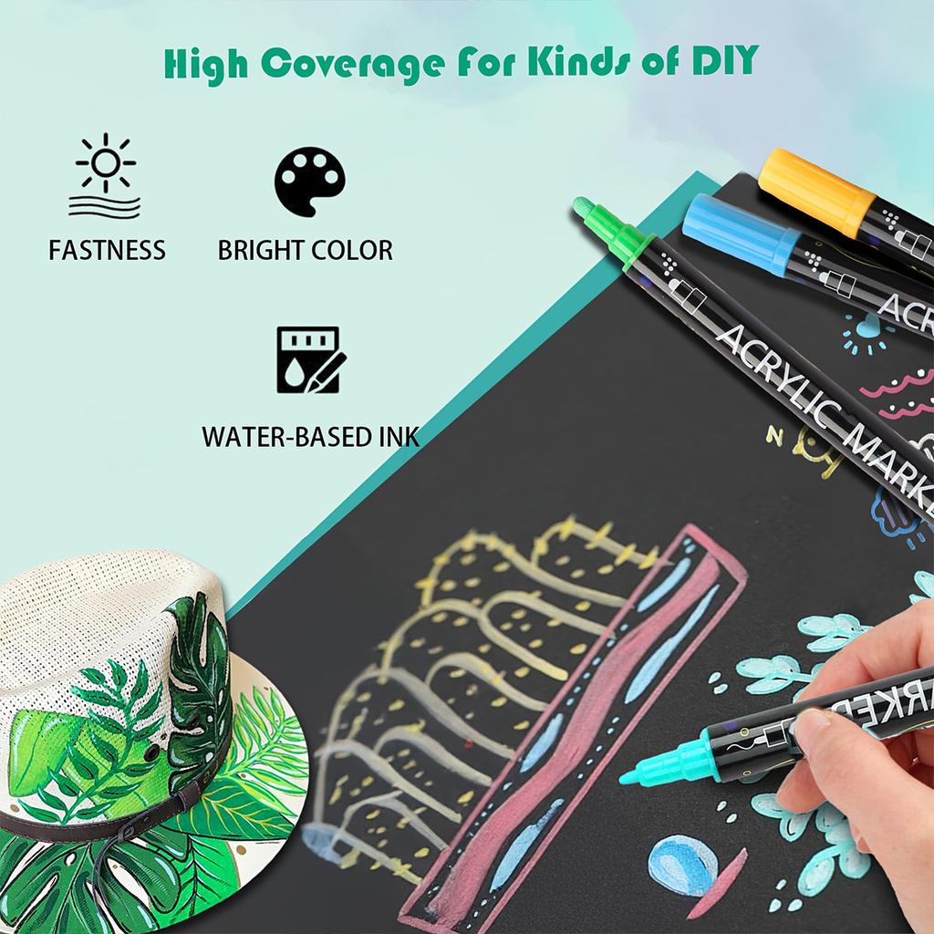 12 цветов Акриловые маркеры с двумя наконечниками для росписи по дереву, холсту, камню, стеклу, керамике, для DIY поделок
