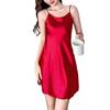 Women's Sexy Satin Nightgown Round Neck Silky Slip Nightdress Spaghetti Strap Sleeveless