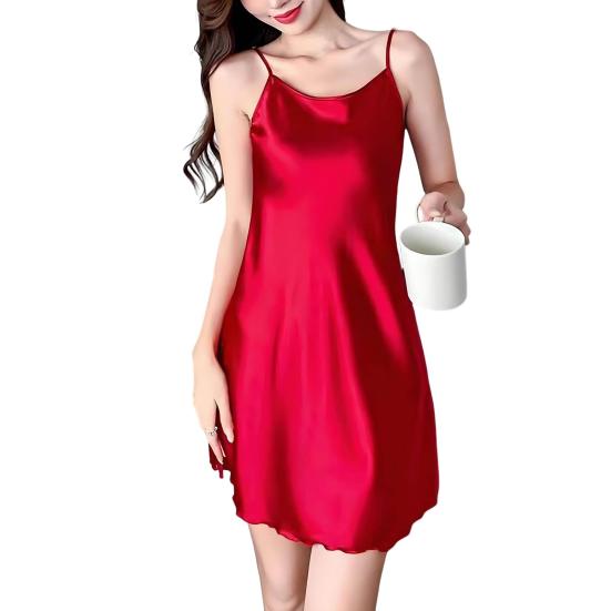 Women's Sexy Satin Nightgown Round Neck Silky Slip Nightdress Spaghetti Strap Sleeveless