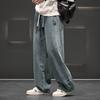 Мужские осенние джинсы с широкими штанинами, мужские брюки, нейтрального однотонного цвета, свободные, повседневные, прямые, для улицы, модные брюки большого размера