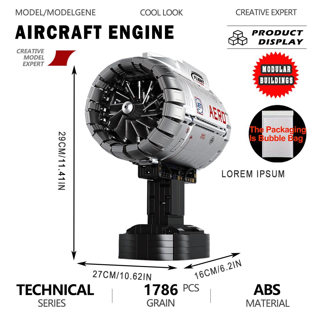 High-Tech Airplane Aircraft Turbofan Engine Model Building Blocks Difficult Assembly Bricks Toys Christmas Gifts For Room Decor