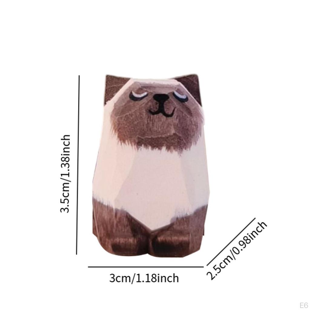 Cat En Wood Figurine Carved Animal Art Sculpture