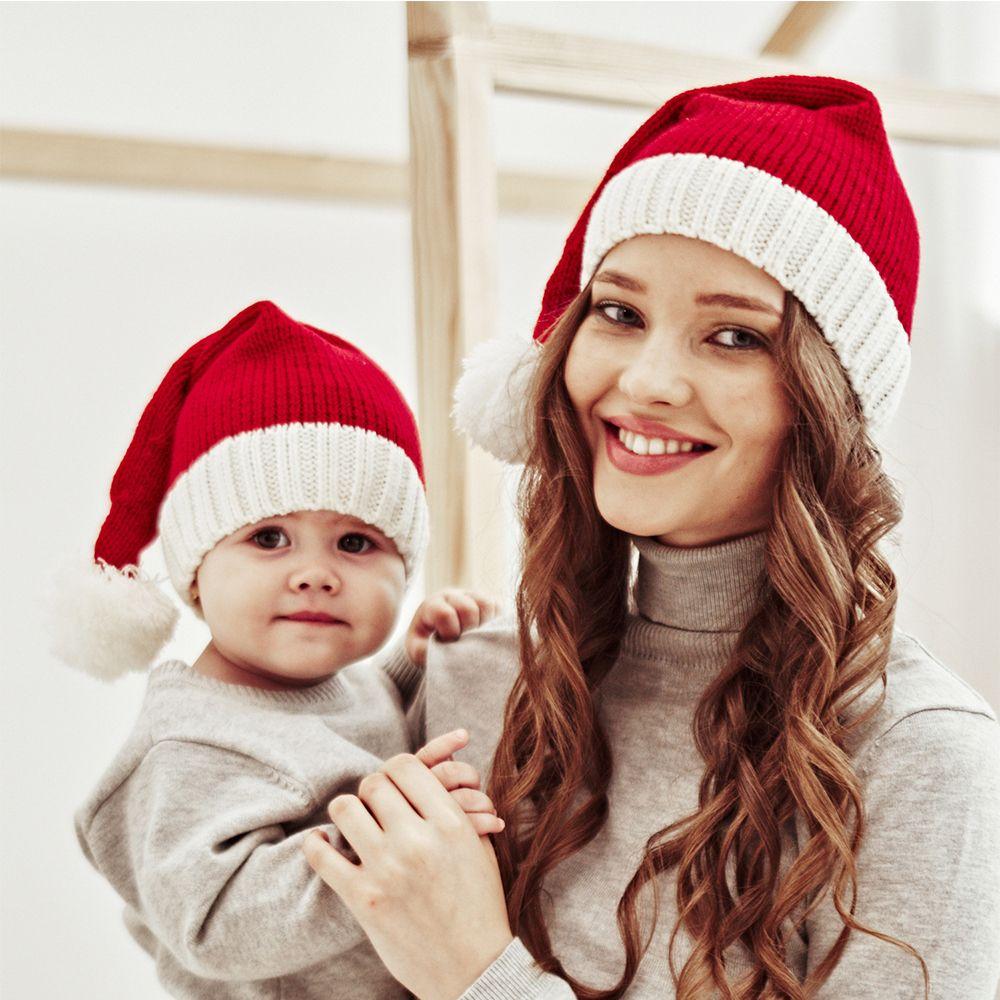 Colors Crochet Knit Women Baby Bonnet Christmas Parent-child Hat Plush Ball Korean Style Beanie