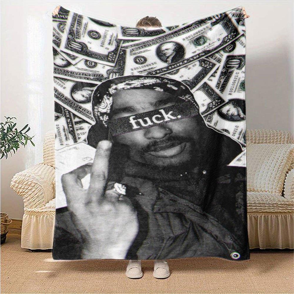 1 шт. Плед в стиле хип-хоп 2Pac, мягкий, легкий, для всех сезонов, универсальный плед для дивана, кровати, офиса и пикников, в французском стиле с культовыми обложками альбомов и цитатами