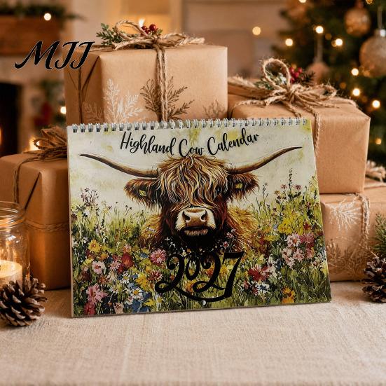 Планировщик расписания на учебный год Календарь с highland коровами 2027, 12-месячный настенный с местом для записей, большие ежедневные блоки, Органайзер для домашнего офиса,