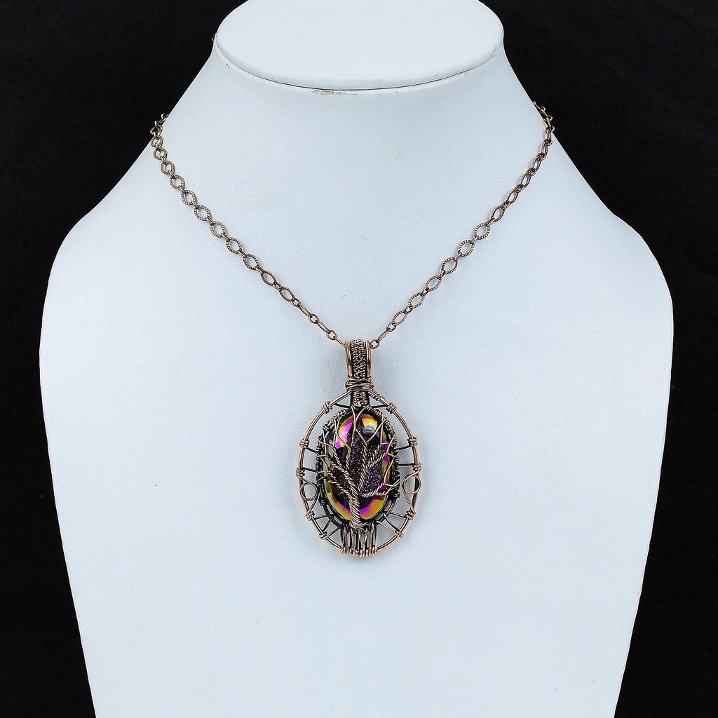 Древо жизни титановая друза кулон медная проволока обернутый кулон ручной работы титановая друза ювелирные изделия драгоценный камень медные украшения подарок для мамы